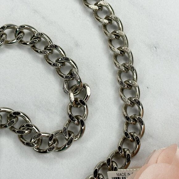New York & Company Pink Flower Chain Link Belt Silver Tone Large/XL (L/XL) ✨ - Picture 6 of 12